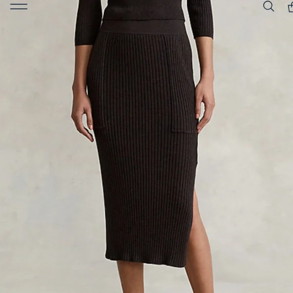 POLO RALPH LAUREN SLIM RIB-KNIT TWO PIECE SET W/BOATNECK TOP & MIDI SKIRT SIZE S - Picture 7 of 10